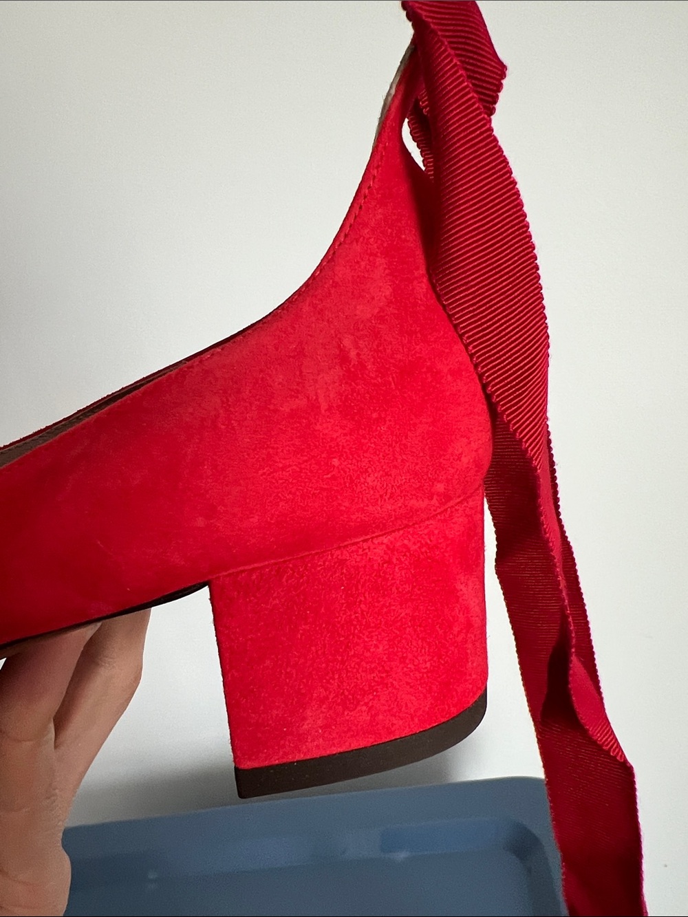 Tabitha Simmons red suede block low heels with ribbon wrap around ankle bows 38 - Picture 11 of 16